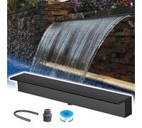 Kit de débordement de fontaine en acier inoxydable 304 - Cascade de déversement noir/argenté avec long tuyau pour bassins extérieurs, bassins d'arrière-cour et utilisation commerciale (52/132 cm)