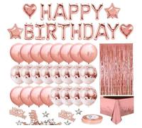 Kit de décoration - Anniversaire - 34PCS - Ballons Rose - Guirlande - Nappe Or