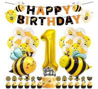Kit de décoration d'anniversaire en forme d'abeille, ballons en aluminium avec guirlande Happy Birthday, décoration de gâteau d'abeille, décorations de fête pour 1 an