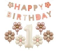 Kit de décoration d'anniversaire - Guirlande de marguerites Happy Birthday - Décoration d'anniversaire 1 an - Pour fille et garçon - Ballons décoratifs pour 1er anniversaire - Guirlande d'anniversaire