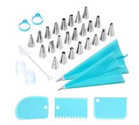 Kit de décoration de gâteaux - 17 cm | Trois outils de cuisson avec mots - Ensemble réutilisable de 34 pièces avec 24 , 2 poches à douille, grattoir, attaches en silicone et brosse pour