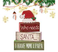 Kit de décoration de Noël - Chapeau de Père Noël empilable - 4 pièces - Décoration de Noël en bois - Panneaux de table rouges - Pour bureau, cuisine, chambre à coucher, salon, bureau, hiver, vacances