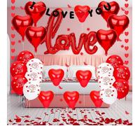 Kit de décoration de Saint-Valentin 34 ballons en forme de cœur rouge bannière « I Love You » XXL 500 pétales de r BALLON DECORATIF