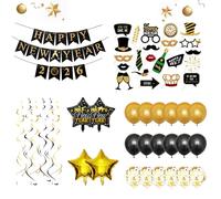 Kit de décoration du Nouvel An 2026, pour le Nouvel An 2026, comprend une guirlande Happy New Year, des accessoires photo, des masques, des confettis, des serpentins, des ballons, des accessoires pour