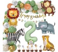 Kit de décoration pour anniversaire d'enfant - Thème safari jungle pour un anniversaire de 2 ans, avec ballons