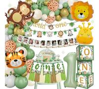 Kit de décoration pour anniversaire sur le thème de la jungle, comprenant 76 ballons, une bannière et un décor pour gâteau