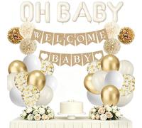 Kit de décoration pour baby shower, 33 pièces, blanc, comprenant un ballon "Oh Baby" et une guirlande