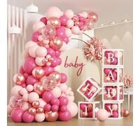 Kit de décoration pour baby shower : 6 boîtes à ballons roses, 112 ballons, 54 lettres pour anniversaire ou mariage