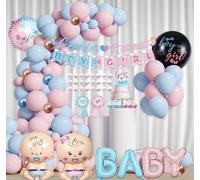 Kit de décoration pour baby shower comprenant une banderole, une bâche, des ballons, une guirlande, des confettis et des feuilles d'autocollants roses et bleus