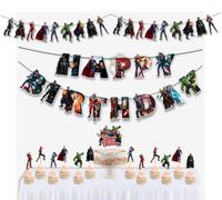 Kit de décoration pour fête sur le thème des super-héros : bannière, guirlande, décorations pour gâteau et 100 ballons