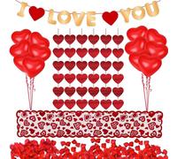 Kit de décoration pour la Saint-Valentin, comprenant 1018 pièces : pétales de roses, ballons en forme de cœur, guirlande
