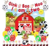Kit de décoration pour le 2ème anniversaire sur le thème de la ferme, comprenant un bandeau, des ballons et des décorations de gâteau