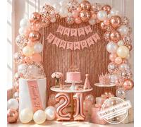 Kit de décoration pour un 21e anniversaire, couleur or rose, comprenant 50 pièces : guirlande, ballons et couronne