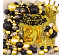Kit de décoration pour un 50e anniversaire, comprenant 21 pièces, avec des ballons noirs et dorés en aluminium