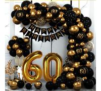 Kit de décoration pour un 60e anniversaire, 79 pièces, noir et or, comprenant des ballons, une banderole et des confettis