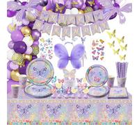 Kit de décoration sur le thème des papillons, 213 pièces, couleur violette, pour une fête d'anniversaire