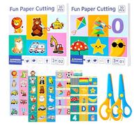Kit de Découpe de Papier pour Enfants, 60 Feuilles De Papier 2 Ciseaux De SéCurité Pour Enfants, Kit D'ActivitéS De DéCoupe De Papier Amusant, Bricolage Jouet éDucatif