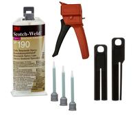 Kit de démarrage : 1x 3M Scotch-Weld colle de construction à 2 composants EPX System DP190, gris, 50 ml, 1x appareil manuel S-K-S pour cartouches EPX 38 à 50ml y compris piston d'avance 2:1 & 10:1, 3x