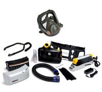 Kit de démarrage antidéflagrant 3M TR-819E IS Versaflo comprenant le TR-802E, les accessoires, le flexible d'air 3M Versaflo BT-64 version lourde et robuste et le corps de masque complet 3M 6800M Élas