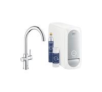 Grohe Blue Home Mitigeur monocommandé pour évier Starter Kit, portée 224mm, bec en C, avec fonction filtre et refroidissement, 31455001, Couleur: chrome