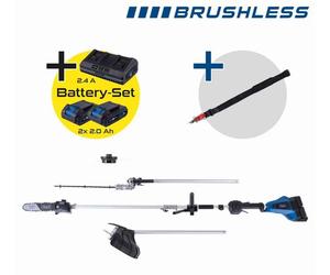 Kit de démarrage multifonctionnel 4-en-1 sans fil SCHEPPACH BC-MFH400-X (2 batteries 20V/40V, 2Ah) pour tonte de pelouse, taille de haies, coupe-bordures et tronçonneuse d'élagage