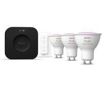 Kit de démarrage Philips Hue, Lumière Blanche et Ambiance Colorée, 1 Bridge Pro + 3 Spots GU10 400 Lumens + 1 Dimmer Switch