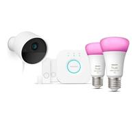 Philips Hue Pack de démarrage Secure Caméra filaire, 2 capteurs blancs, 2 ampoules E27 WCA, 1 pont