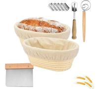 Kit de démarrage pour levain - 2 pièces : moule à pain rond de 25 cm et ensemble complet d'accessoires de boulangerie - Panier de fermentation en rotin fait main - Kit de boulangerie pour débutants et