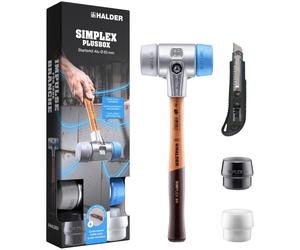 Kit de démarrage SIMPLEX-Plusbox Alu Marteau SIMPLEX D60, TPE-soft / TPE-mid, avec boîtier en aluminium et un insert de frappe en caoutchouc et en superplastique, plus un cutter 3113s004