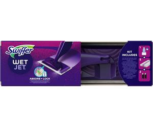 Kit de démarrage Swiffer Wetjet pour nettoyage des sols + 5 lingettes + 0,5 L de solution nettoyante + 2 piles