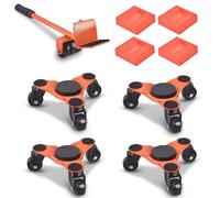 Kit de déménagement de 15 cm (6 pouces) comprenant 9 pièces : 4 chariots de transport, 1 cric, 4 dispositifs de levage, capacité de charge de 200 kg, aide au déménagement pour meubles lourds, orange