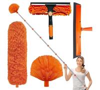 Kit De Dépoussiérage Haute Portée De De 6m, Store Kit De Plumeau Haute Portée avec Perche D'extension De 1.5 À 4.9m, Balai Telescopique, Kit De Nettoyage De Vitres 2 en 1 Plumeau pour Plafond Haut