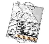Kit de dessin : outils de dessin professionnels, jeu de géométrie | Fournitures de dessin d'architecture avec boussole et rapporteur, règles métalliques pour un dessin précis, kit de géométrie d
