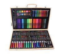 Kit de dessin pour enfants, ensemble d’art en bois, fournitures artistiques multi-usages comprenant 12 pastilles d’aquarelle, 40 crayons, 40 craies à l’huile, 56 stylos et 20