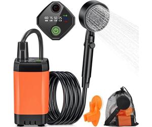 Kit de douche de camping rechargeable - Douche de plage électrique - Pompe de douche extérieure avec affichage numérique intelligent - Buse de pomme de douche pour le camping - Douche extérieure - Ran