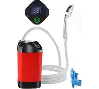 Kit de douche de plage électrique avec écran numérique - Rechargeable - Pompe de douche d'extérieur - Pomme de douche pour le camping, les voyages et les activités de plein air - Jet d'eau rouge