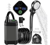 Kit de douche électrique de camping, douche rechargeable, douche portable, étanche, avec écran intelligent, pomme de douche à 4 réglages pour l'extérieur, le camping et la randonnée