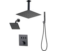 Kit de douche SucceBuy avec pomme de douche à effet pluie 12 pouces, pomme de douche à montage mural 6 pouces et douchette 2 en 1, double pomme de douche rotative à trois fonctions, kit d'habillage de