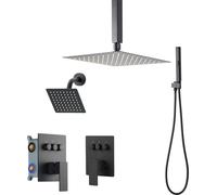 Kit de douche SucceBuy avec pomme de douche à effet pluie de 10 pouces, pomme de douche à montage mural de 6 pouces, douchette 2 en 1, pommeau de pluie double pivotant à 3 fonctions, valve en laiton e