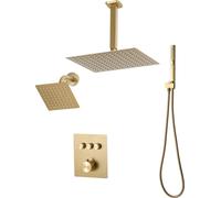 Kit de douche SucceBuy avec pomme de douche à effet pluie de 12 pouces, pomme de douche à montage mural de 6 pouces et douchette à main 2 en 1. Pomme de pluie double pivotante à trois fonctions, vanne