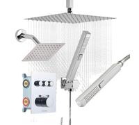 VEVOR Ensemble de Robinetterie de Douche, Système de Douche Thermostatique 3 Fonctions, Pommeau Haut à Effet Pluie 30,5 cm, Pommeau Mural et Douchette à Main, Kit de Valve en Laiton et Garniture