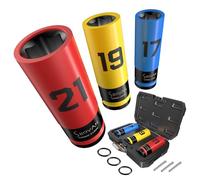 Kit de Douilles pour Bullons de Roue (17/19/21mm) - Embrayage 1/2" compatible clés dynamométriques/à impact, acier Cr-Mo anti-usure, protection 360° jantes, idéal pour voitures/SUV