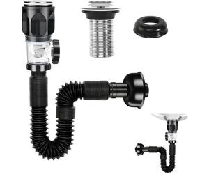 Kit de Égouttoir de Bonde de Lavabo Universel Siphon avec Tuyau de Vidange Flexible Rétractable et Bouchon Dévier À Filtre Pop-up