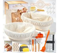 Kit de fabrication de pain au levain, comprenant 16 pièces, avec deux paniers de fermentation : un ovale de 25 cm et un rond de 23 cm