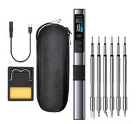 Kit de fer à souder portable 100 W USB-C Chauffage rapide avec écran LED pour réparation électronique, circuit imprimé, outil de précision Noir (6 pointes de fer à souder)