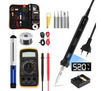 Kit de fer à souder - Station de soudure électrique 100W - Température réglable avec LED - 220V - 5 embouts de soudure et pompe à décapage - Multimètre numérique - Noir