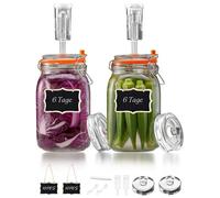 Kit de fermentation en verre, comprenant 2 récipients de 1,5 litre chacun, avec valve, poids et support en bois