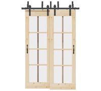 Kit de ferrures de porte coulissante Bypass 152,5 cm pour deux portes, système de porte coulissante en acier revêtu par poudre, noir, avec 4 roulettes et 4 butées de porte