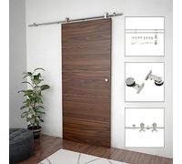 Kit de ferrures pour porte coulissante 183 cm en acier inoxydable argenté | Acier inoxydable, argenté, 183 cm, 2 rails, 2 roulettes, 2 butées de porte, guide au sol, roulement intérieur silencieux