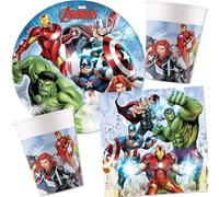 Kit de fête 36 pièces « Avengers Infinity Stones » avec assiettes en carton, serviettes et gobelets en carton pour anniversaire d'enfant et fête à thème Hulk Captain America